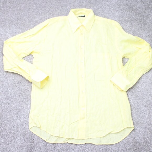 Canali Dress Shirt Mens Medium Yellow 100% Linen Long Sleeve Button Down - Picture 2 of 14